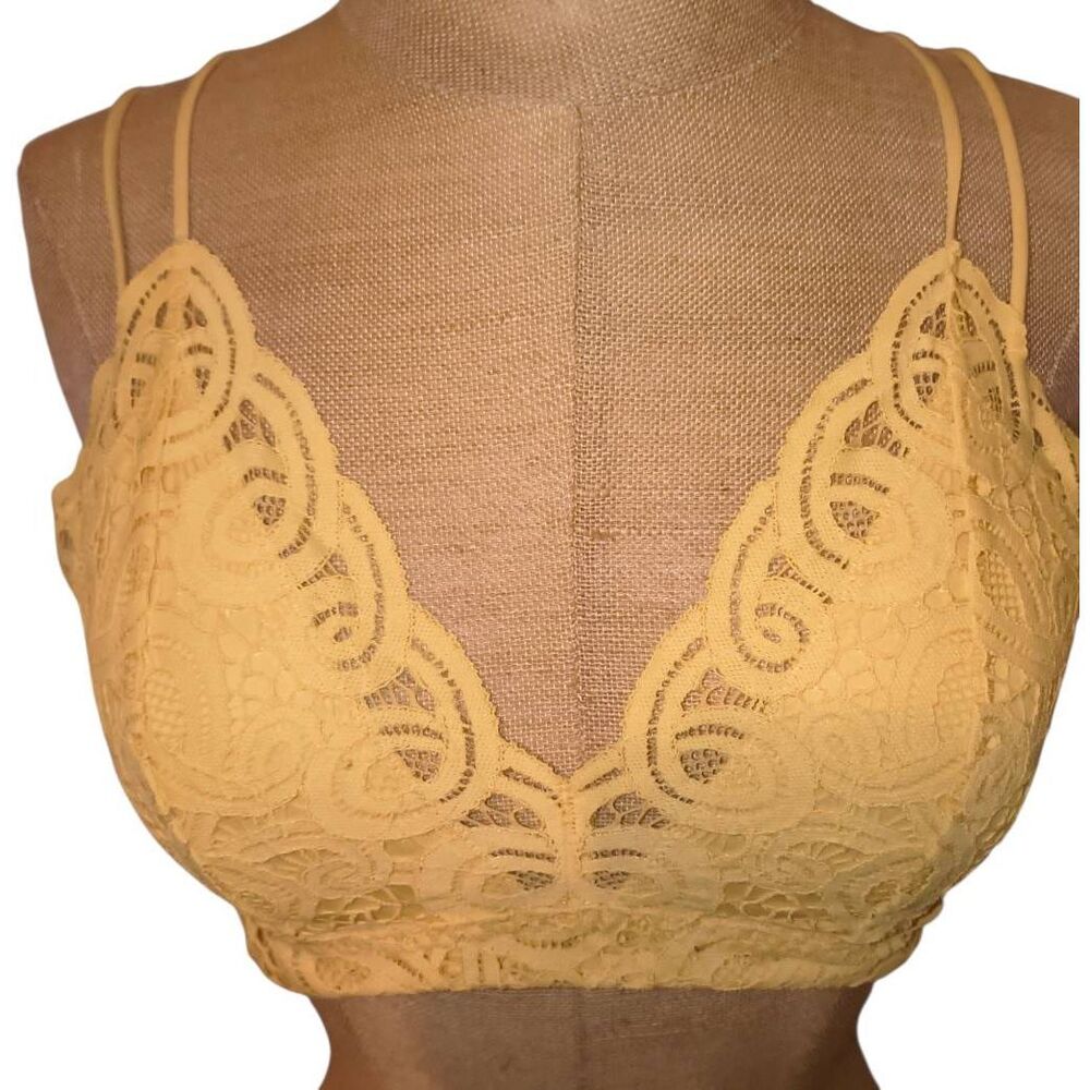 PINK By Victoria’s Secret Lace Crochet Padded Bralette Bra  Size M Color Yellow/